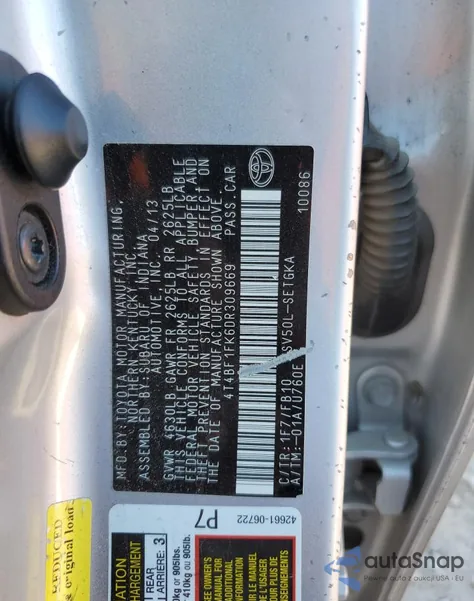 2013 Toyota Camry L from USA, damaged, VIN 4T4BF1FK6DR309669